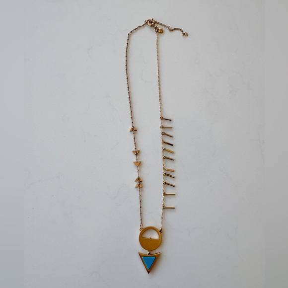 EUC Madewell Reversible Gold Necklace with White/Blue Triangle Pendant - Picture 5 of 11